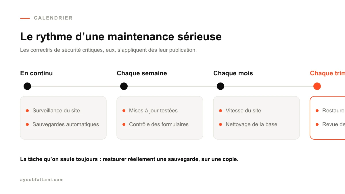 Calendrier de maintenance d’un site WordPress : tâches quotidiennes, hebdomadaires, mensuelles et trimestrielles