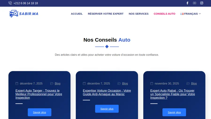 Section blog et conseils auto du site 5abir.ma