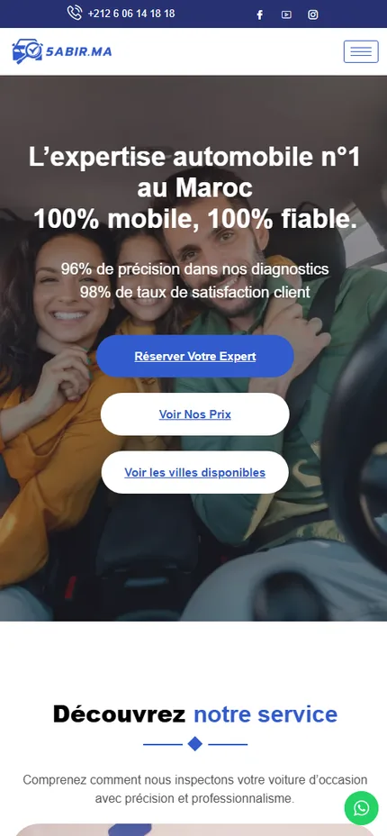 Le même site 5abir.ma sur téléphone, version mobile réelle