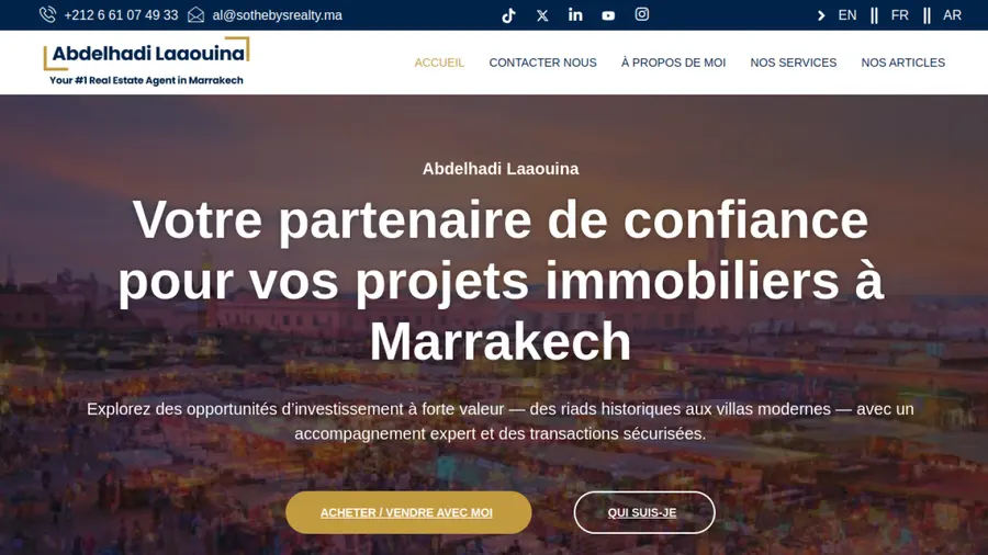 Page immobilier de luxe à Marrakech du site Abdel Realty