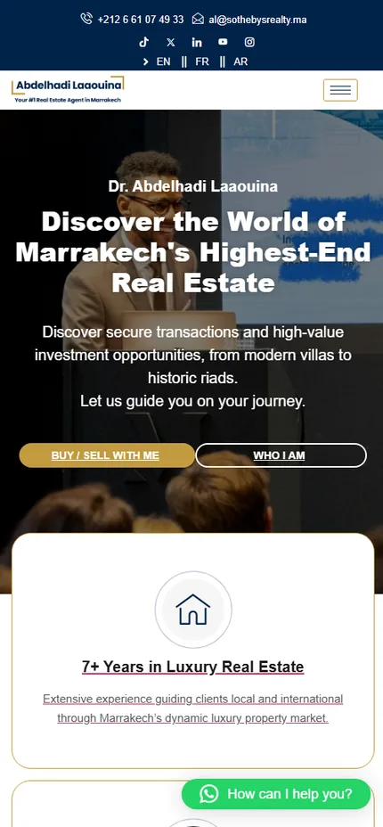 Le même site Abdel Realty sur téléphone, version mobile réelle