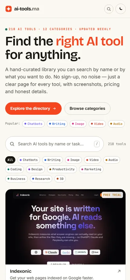 Le même site AI-Tools.ma sur téléphone, version mobile réelle