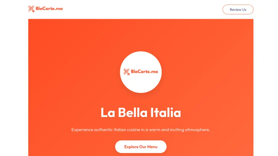 Exemple de menu digital généré par BlaCarte pour un restaurant