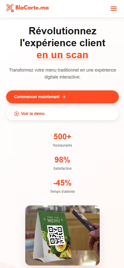 Le même site BlaCarte.ma sur téléphone, version mobile réelle
