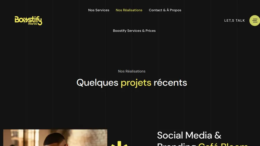 Page des réalisations de Boostify Maroc