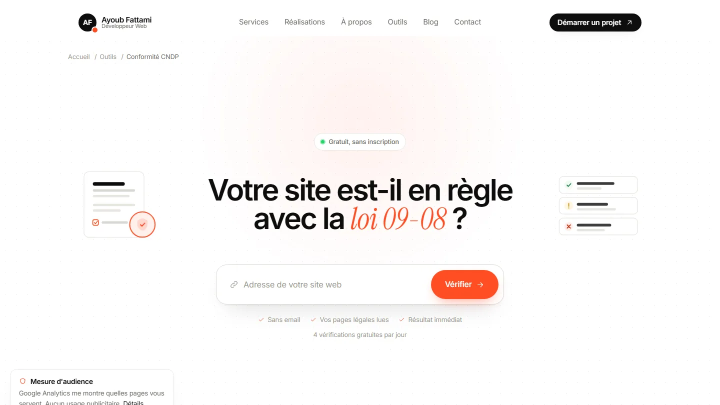 Outil Conformité loi 09-08 développé par Ayoub Fattami, développeur web à Casablanca