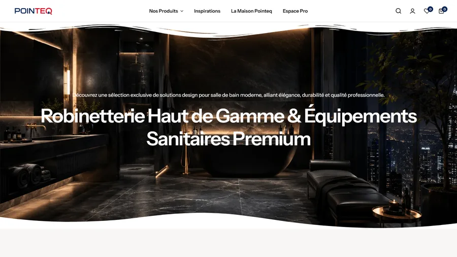 Page boutique de Pointeq : robinetterie haut de gamme et équipements sanitaires